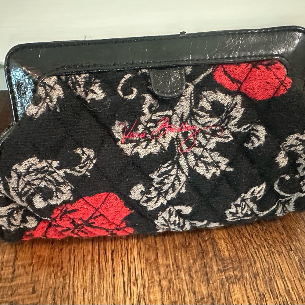 Vera Bradley Black and Red Floral clutch with mirror vintage fabric